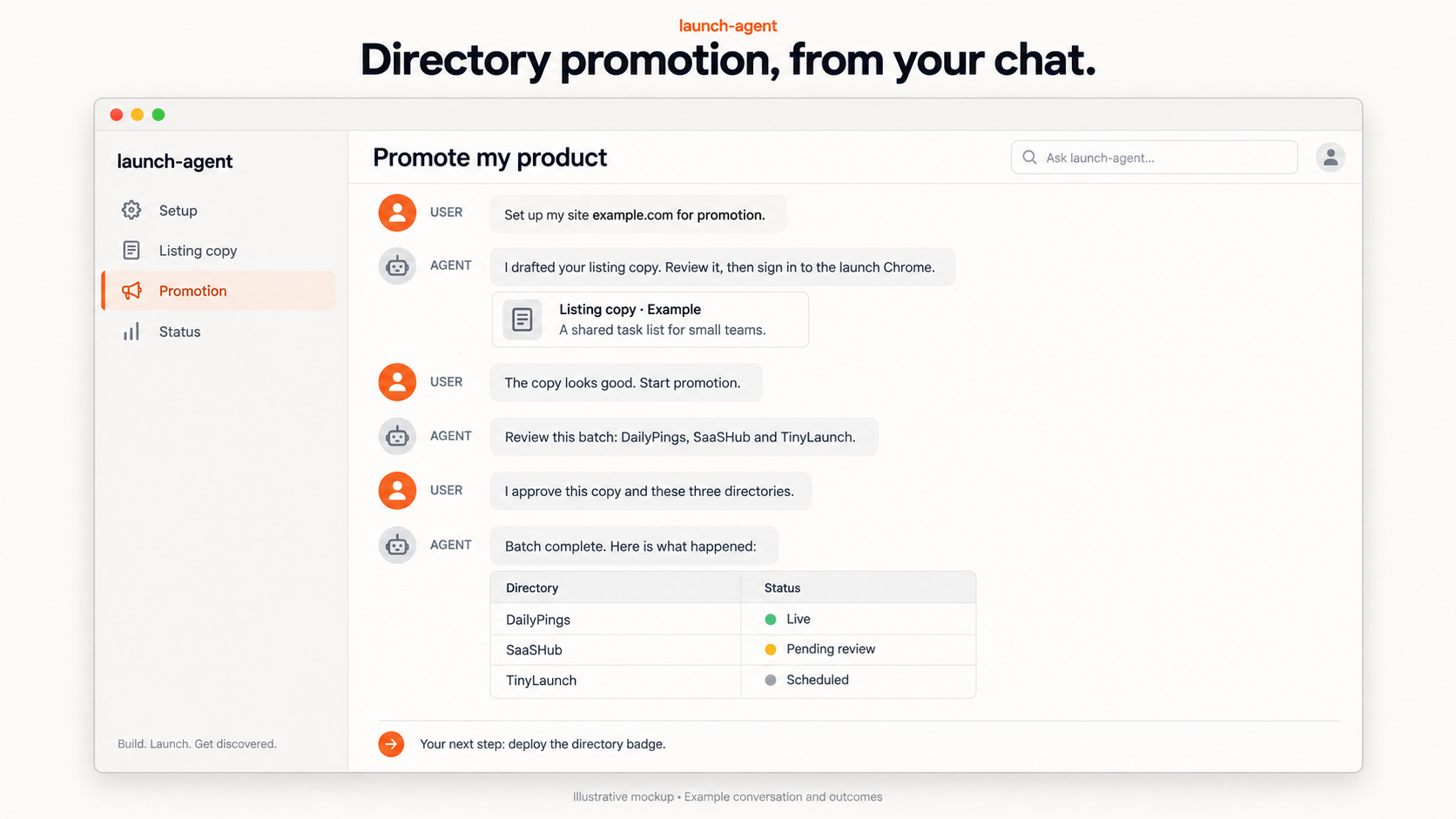 Example launch-agent conversation